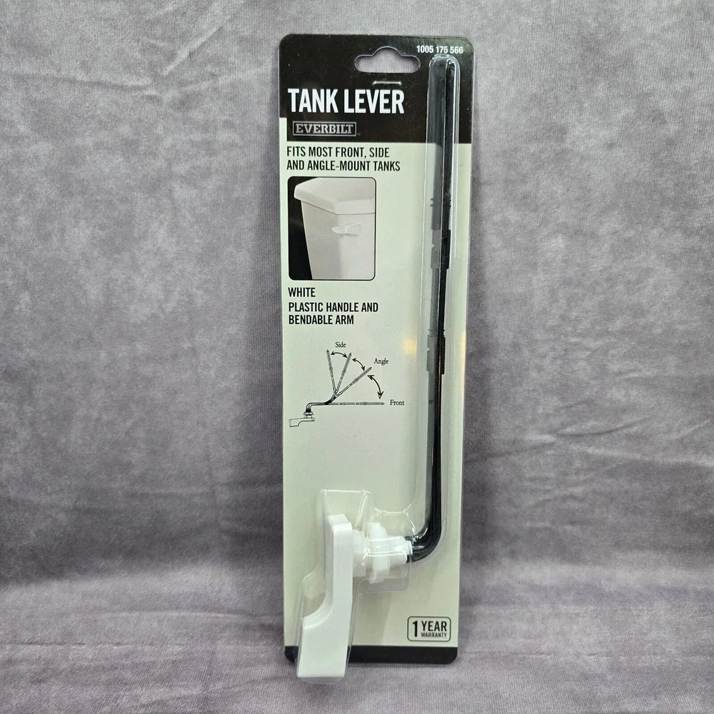 Everbilt Universal Toilet Tank Lever Plastic Handle Arm White Front Angle Mount